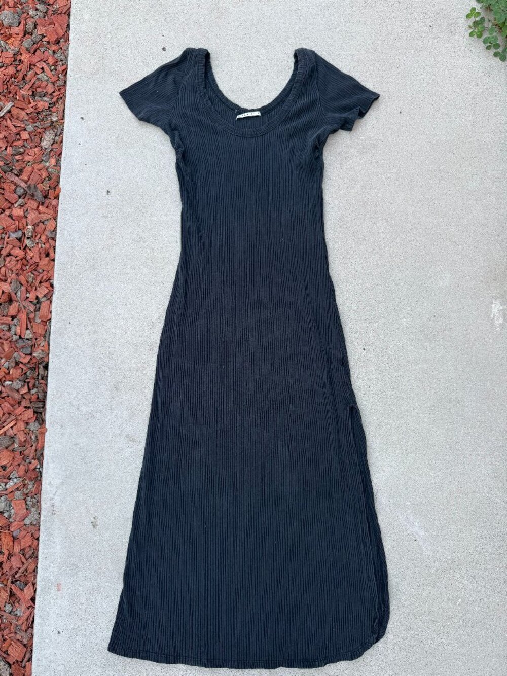 Vitamin A Black Ribbed Maxi Dress with Side Slit Bodycon Women's Size Small